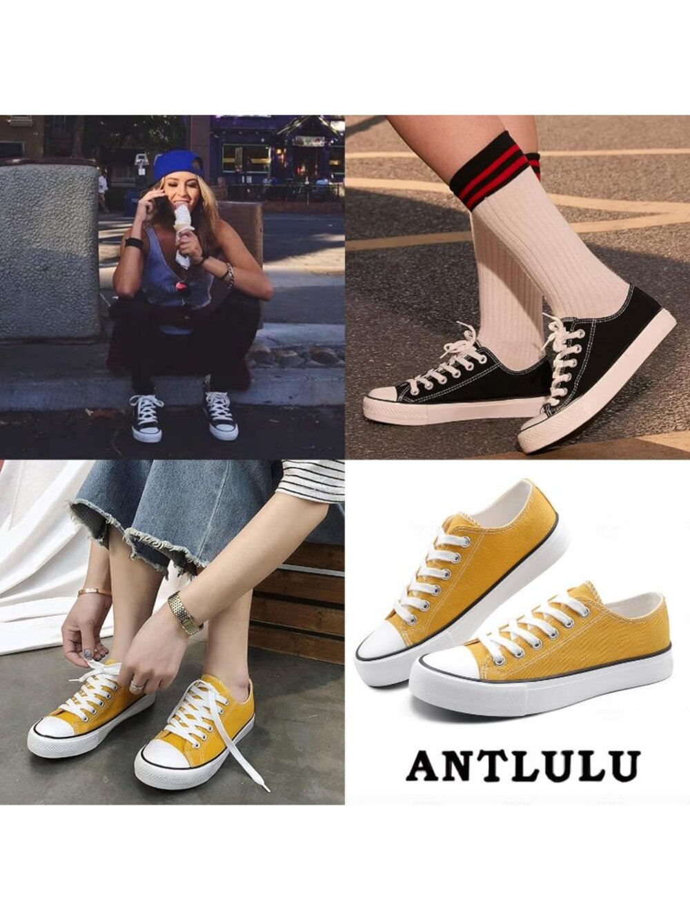 Women's Mustard Canvas Low Top and Lace up Fashion Classic Flexible Sneakers - Picture 2 of 6